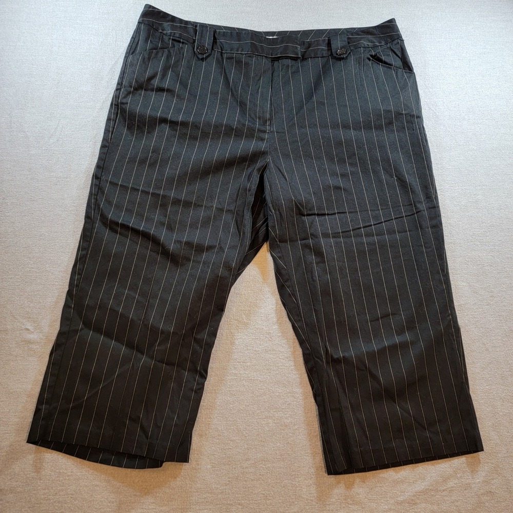 Dressbarn Pinstripe Capri Pants Women 20W Black Excellent Cropped Trousers